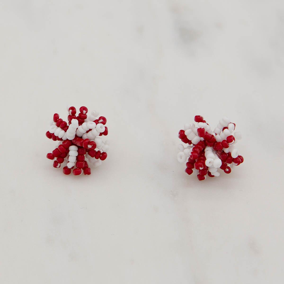 Pom Pom Stud Earrings in Red White The Royal Standard