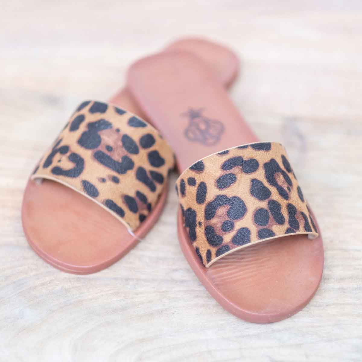 leopard slip on sandals