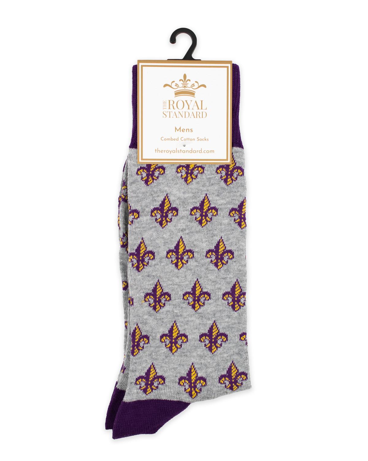 Men's Fleur De Lis Socks in Purple/Yellow Men's Fleur De Lis Socks in Purple/Yellow