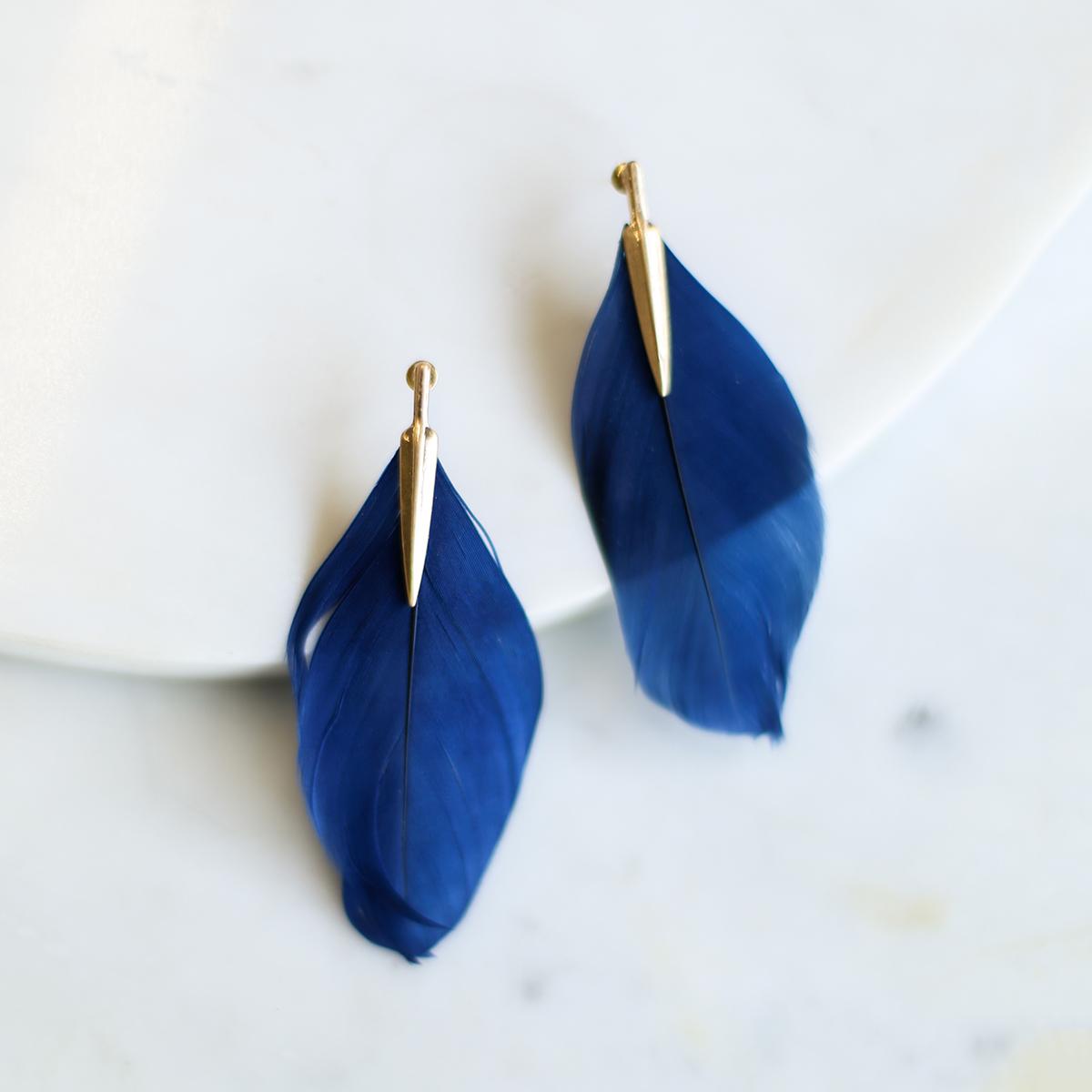 navy blue feather earrings