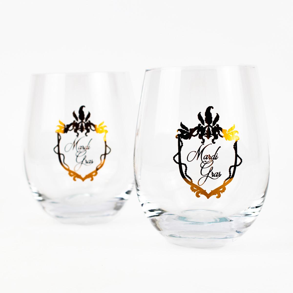 Mardi Gras Crest Wine Glass Set