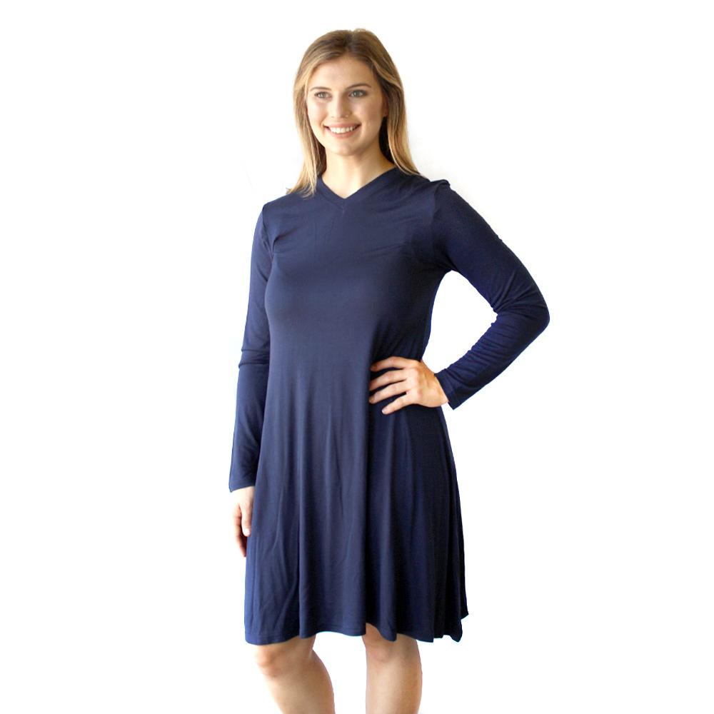 navy blue swing dress with sleeves